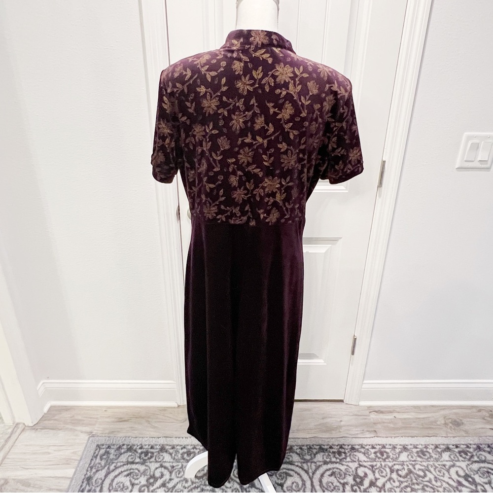 Caroline Wells Women's 16 Maxi Velour Dress Purple Gold Floral Holiday Party - Picture 6 of 11